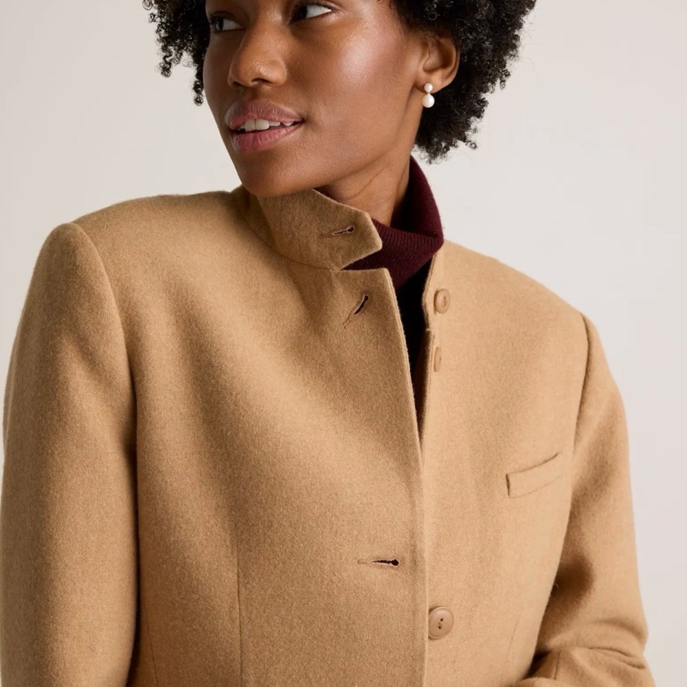 Quince Women’s  Italian Wool Stand Collar Blazer Warm Camel Outerwear M New - Picture 6 of 14